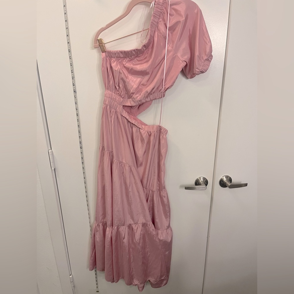 MOON RIVER Anthropologie one shoulder pink cut out tiered maxi dress - Picture 4 of 8